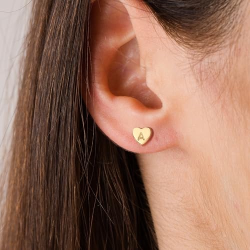 BAYLAY Heart Initial Stud Earrings for Girls Women - 18K Gold Plated Letter A-Z Initial Earrings Gold Heart Earrings for Women Teen Girl Gifts Trendy Stuff Womens Stocking Stuffers Gold Jewelry Gifts3