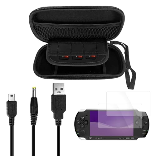 JDGPOKOO 4 in 1 Accessories Kit for PSP 1000/2000/3000 Carrying Case for PSP 1000 2000 3000 2 Set Screen Protectors and Charging&Date Cable Compatible with PlayStation Portable 1000/2000/3000 ONLY