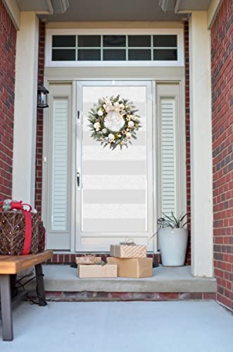 Prelit Christmas Wreath with White Bow and Ball Ornaments, TOKCARE 20 Inch Christmas Wreath with Lights for Front Door Battery Operated LED Lights, Holiday Decoration for Fireplace Xmas Decor