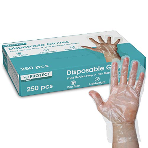 250 Pack Plastic Gloves - Best Value Food Prep Gloves Bulk Disposable Gloves Transparent Plastic Gloves Disposable for Food Service, Cleaning, Food Handling, Shared Spaces One Size Fits Most