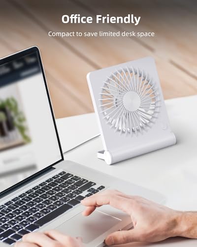 Image of Koonie USB Fan, Strong Wind Quiet Small Desk Fan 220 Tilt Folding 3 Speeds Adjustable USB-C Powered Personal Fan for Home Office Desktop, White, NO BATTERY