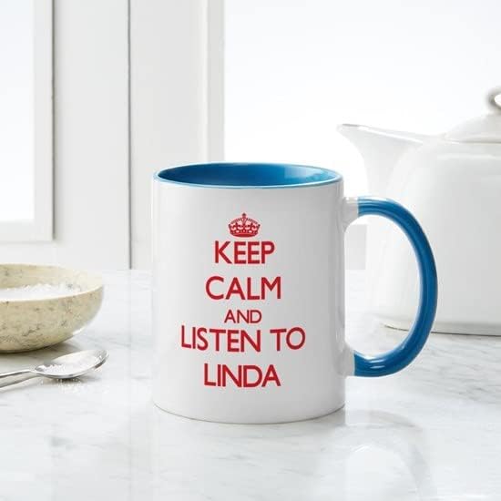 Miniatura 6 de CafePress Taza de café de cerámica con texto en inglés "Keep Calm And Listen To Linda", taza de té de 11 onzas