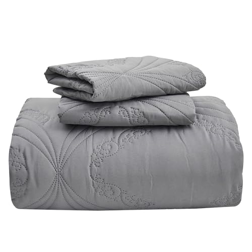 Image of Kingnex Oversized King Bedspreads 128x120 for Tall King or Cal King Bed Ultrasonic Quilted Coverlet Set 3 Piece Include 1 Extra Wide Quilt 2 Pillowcases Grey