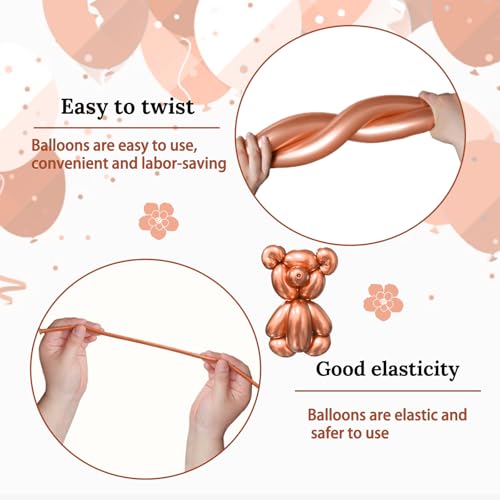 Image of 260 Metallic Champagne Gold Long Balloons for Balloon Garland Thickening Skinny Latex Twisting Animals Modeling Christmas Birthday Wedding Party Festival Decorations 100pcs