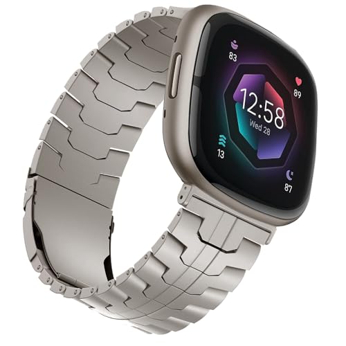 Bracelet en titane compatible Fitbit Sense 2 pour remplacer le silicone irritant