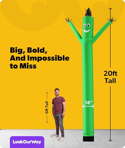 Image of LookOurWay Air Dancers Inflatable Tube Man Attachment - 20 Feet Tall Wacky Waving Inflatable Dancing Tube Guy for Business Promotion - Blower Not Included - Green