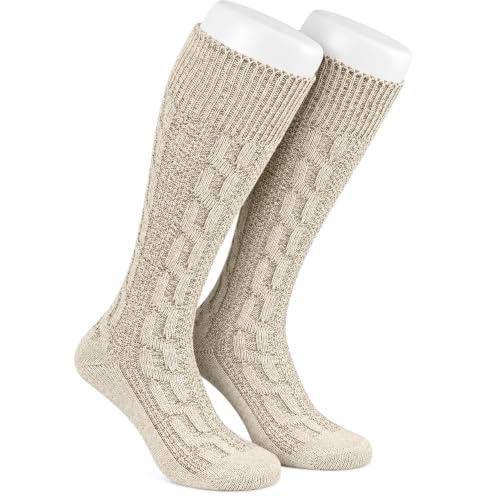 TR Martha Lange Herren TraLange Herren Trachtensocken, Kniebund Socken, Strümpfe für Ihre Lederhose, 1 Paar, Zopf Socken meliert, Gr. 40-47 (42)