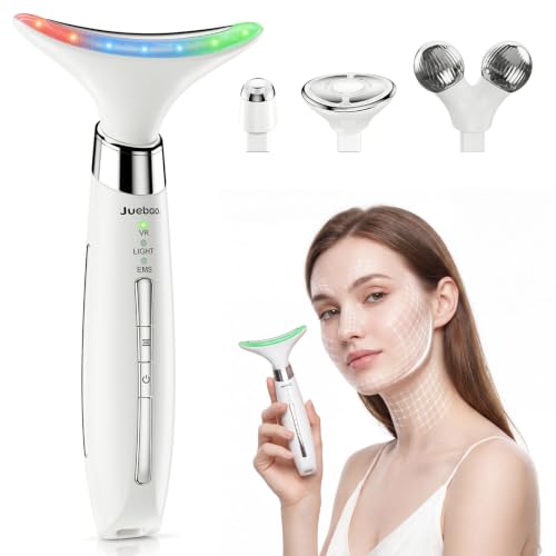 Masajeador Facial Antiarrugas Electrico Cara: 4-en-1 Masajeador Facials con 4 Cabezales Intercambiables, Luz LED 3 Modos, Función Calor 45°C, Masaje Vibratorio para Rostro y Cuello, Hombres y Mujeres