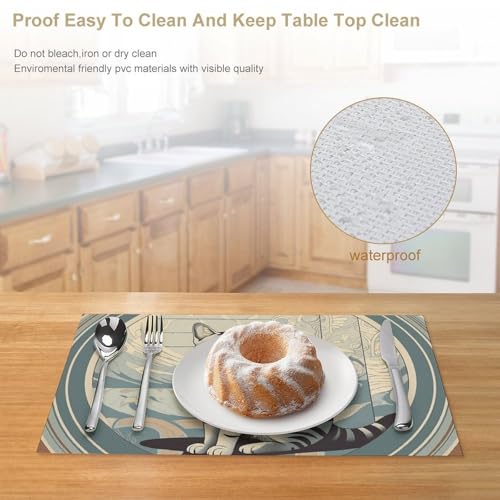Sets de table chat tabby gris antidérapants pour repas en terrasse et cuisine - 5