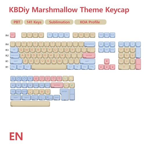 Image of KBDiy Marshmallow KOA Profile Keycaps Set,Dye-Sublimation PBT Pink Cute Custom Keyboard Keycap,141 Key Cap Set for Cherry Gateron MX Switches Mechanical Keyboards
