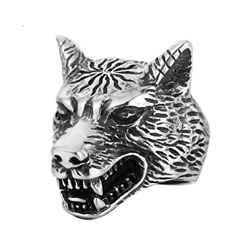 YAHOYA Brillante Anillo de Sello de Cabeza de Lobo para Accesorios de Mujer diseños Simples joyería Motera de Acero Inoxidable