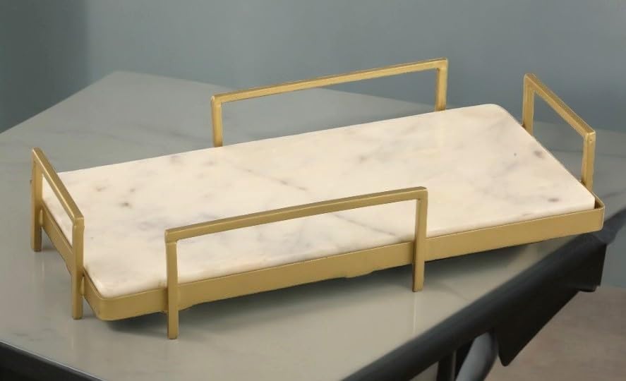 Rectangle White Marble Tray W/Gold Metal for Decor & Serving Also Use, Size (12L x 6W x 2.5H Inch) Made in India Mfr by GRD Intl (B0BRCNJ6V7) Amazon Price History, Amazon Price Tracker