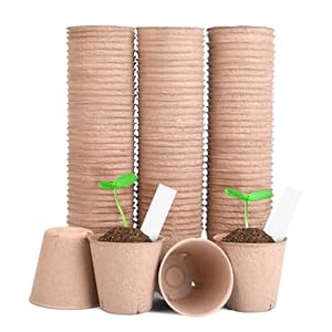 Peat Pots for Seedlings 3.15 Inch, Biodegradable Round Seed Starter Pots with 30 Plant Labels for Garden Germination, Nursery Pot with Drainage Holes (100 Pack/3.15 Inch)