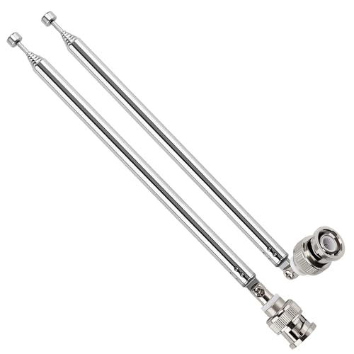 VooGenzek 2 Piezas 75cm 7 Secciones Antena Telescopica, FM Antena Telescópica Portátil, TV Antena de Radio Universal, con Conector BNC, para Dab Am/FM Recepción Estéreo