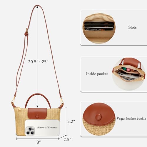 KKXIU Top Handle Small Straw Woven Crossbody Bag for Women Summer Mini Straw Beach Clutch Shoulder Purse (brown)2