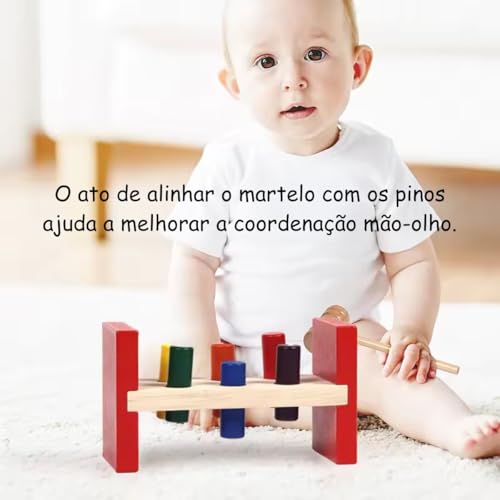 Brinquedo Educativo Bate Pinos De Madeira Martelo Coloridos Bebê