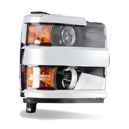 CONLLCON Headlights Assembly Compatible with Chevy Silverado 2500HD 2015-2019,Headlamp Halogen Passenger Side Replacement GM2503416 84388593(Chrome)
