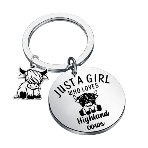 Xyvvol Highland Cow Gifts,Just A Girl Who Loves Highland Cows Stainless Steel Keyring,Hyland Cow Scottish Gifts for Women Girls Kids Christmas Birthday