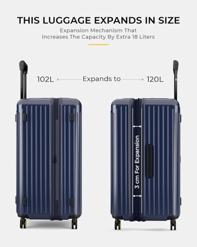 Image of EUME Aerotop Cabin 50L + Trunk Medium 66-74cm Check-in Luggage Set of 2| Expandable Polycarbonate Suitcases | SilentRun Spinner Wheels | TSA Lock | Blue