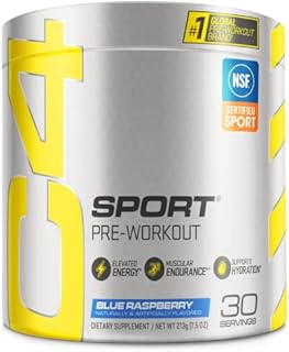 C4 Sport Pre Workout Powder Blue Raspberry - Pre Workout Energy with 3g Creatine Monohydrate + 135mg Caffeine and Beta-Alanine Performance Blend - NSF Certified for Sport | 30 Servings