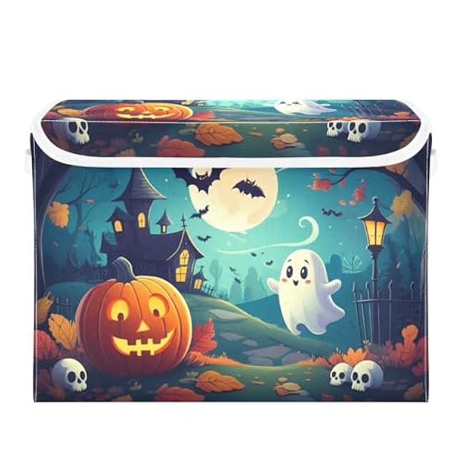 STAYTOP Halloween Decorations Storage Bins with Lids and Carrying Handle,Halloween Pumpkin Foldable Storage Boxes Organizer Containers Baskets for Home Bedroom Closet Office Nursery