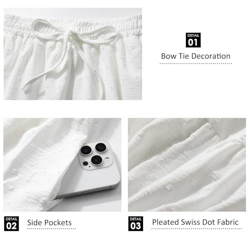 SEAFORM Women's Polka Dot Midi Skirts Flowy High Waisted Skirts Elastic Casual Skirts for Women with Decoration Drawstring4