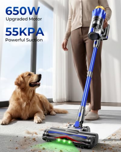 Image of Cordless Vacuum Cleaner, 650W 55KPa Powerful Suction, 70Mins Self-Standing Stick Vacuum with Anti-Tangle Brush, Touch Screen & 1.8L Dust Cup, Vacuum Cleaners for Home, Pet Hair, Carpets & Hard Floors