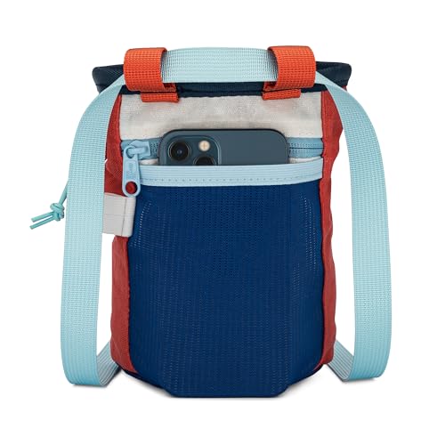 Oso Supply Co - Cascadia Waxed Canvas Chalk Bag - Zipper Pocket & Mesh Pouch for Bouldering, Rock Climbing, Gym, Weightlifting – Water-Resistant, Adjustable Belt, Wide Opening (Red/Blue/White)