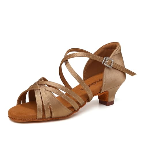 Girls Latin Salsa Ballroom Dance Shoes Low Heel Performance Practice Dancing Shoes for Kids