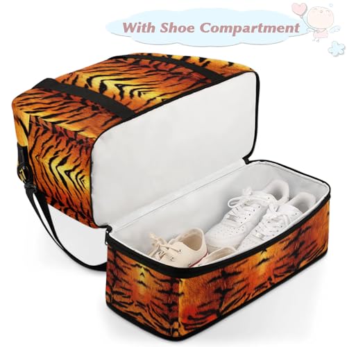 Large Weekender Overnight Bags Animal Skin Tiger Travel Duffel Bag for Women Men Gym Bag With Shoe Compartment Foldie Travel Tote Bag Carry On Personal Item Bag for Travel Gym Sports4