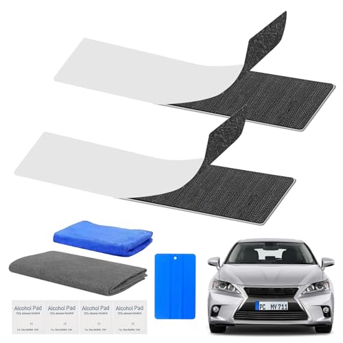 ZYNERY 2 Stück Klett Kennzeichenhalter Rahmenlos Kennzeichen Klettband Auto mit Reinigungstuch, Selbstklebend Nummernschildhalterung Klettverschluss für Kennzeichen Auto (10cm*50cm)