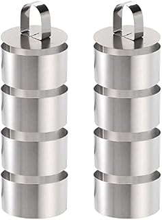 Tebery 10 Pieces Cooking Mousse Rings Set with Pusher Non-Stick Stainless Steel Circle Cake Mold for Cooking Crumpets Eggs Pastry Mousse Desserts (Round)