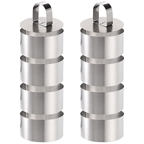 Tebery 8 Pieces Cooking Mousse Rings Set, with 2 Pack Pusher, Non-Stick Stainless Steel Circle Cake Mold for Cooking Crumpets Eggs Pastry Mousse Desserts (Round)