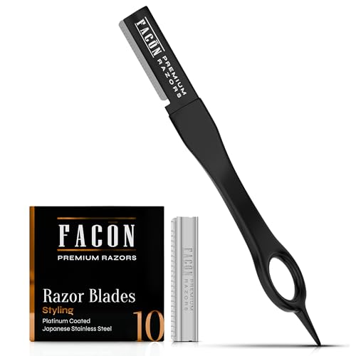 Facón Beard Razor for Men - Professional Beard Shaping Tool Grooming Kit with 11 Replacement Blades, Mustache Shaper, Edger &amp; Lineup, Premium Precision Straight Edge Razor 100% Stainless Steel Blade