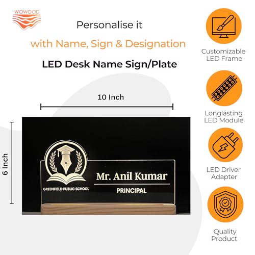 Image of Customised Acrylic Desk Name Lamp for Principal | Custom LED Light with School College Logo | Best Birthday Rakhi New Joining Office Gift for Vice Principal, Headmaster, Headmistress, School Director Admin Teacher (10 x 6 inch) (For Principal)