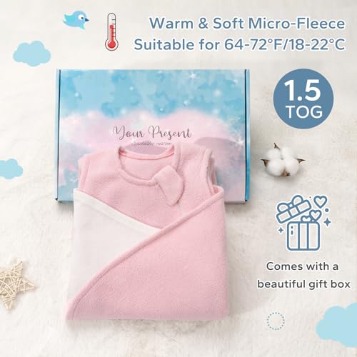 Image of ZIGJOY Swaddle Sleep Sack Newborn 1.5 Tog Fleece Wearable Blanket Baby 6-12 Months - Lightweight MicroFleece Winter Sleeping Sacks Bag for Infant Girl Boy Gifts, Pink