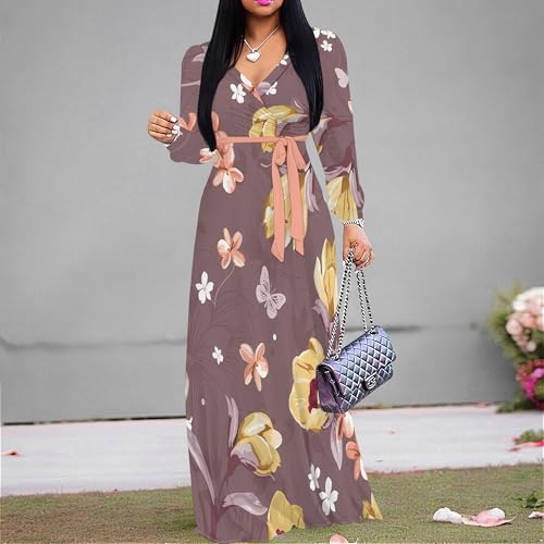 Image of Plus Size Maxi Dress for Women V Neck 3 /4 Sleeve Wrap Dress