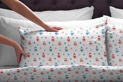 Pointehaven Flannel Deep Pocket Set With Oversized Flat Sheet, Queen, Owl #TOP3