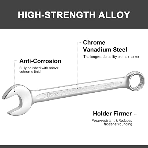 Jetech 21mm Combination Spanner - Durable Cr-V Steel High Strength 12 Point Double Head Wrench in Sand Blasted Finish - Image 2