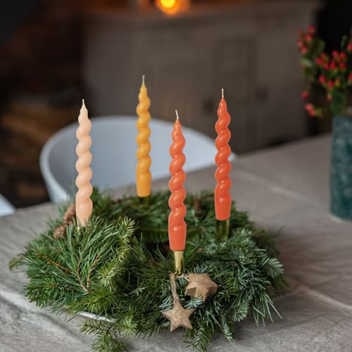 Image of Christmas Short Candles Gradient Orange Twisted Spiral Candle 7.5 Inch Unscented Candlesticks Handmade for Romantic Dinner Holiday Gifts 4 Pcs