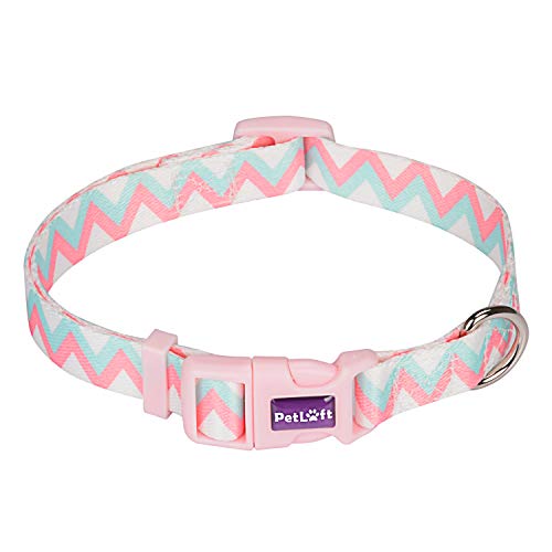 PETLOFT Collar de Perro, Especial Diseñado Tamaño Ajustable de Poliéster Superficie de Collares de Perro con Anilla en D de Metal para Fijación a la Correa (Rosado, M)