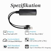 REVODATA 2,5G Typ C PoE Splitter 5V/4A, 48V PoE zu USB-C 5V/4A 20W Ausgang, 2,5Gbps Ethernet, IEEE802.3af/at, Plug and Play für Smart Home, Raspberry Pi 4B/4B+ (TYPEC0504G) – Ansicht 4