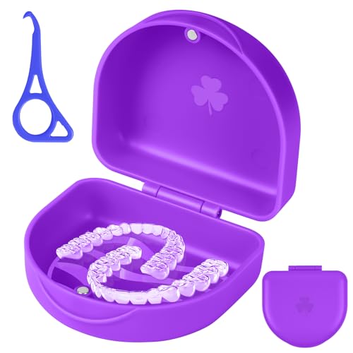 OFFCUP Porta Apparecchio Denti con Strumenti di Rimozione Allineatore, Porta Dentiera, Scatola per Protesi, Porta Protesi Dentale, Porta Bite Dentale, Custodia da Bagno per Protesi - Viola