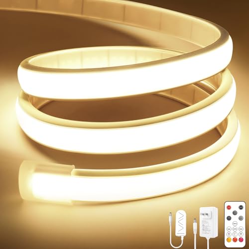 Image of Lamomo COB LED Strip Lights, 9.84Ft Natural White Dimmable Self-Adhesive Led Rope Light with Remote, Flexible Cuttable Waterproof 4000K Silicone Neon Tape Light for Bedroom,Indoor, Cabinet, 10mm Width
