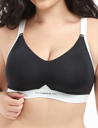COMFELIE Push Up Wireless Bralette for Plus Size Women Light Lift and Invisible Underarm-Smoothing Sleep Bra Black