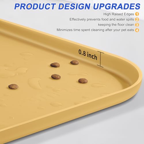 SMILOOL Silicone Pet Feeding Mat with Raised Edge for Food and Water, Dog Bowl Mats, Cat Bowls Placemat with High Lip for Floor Waterproof, Rubber Tray for Cats and Dogs 22 x 14 x0.8 Beige