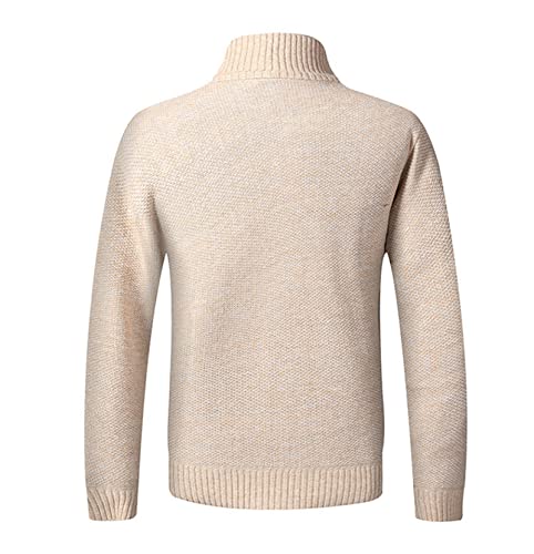 Men Classic Full Zip Knitted Cardigan Casual Stand Collar Fleece Lined Sweaters Slim Fit Winter Warm Thick Sweater (Light Yellow,4X-Large)2