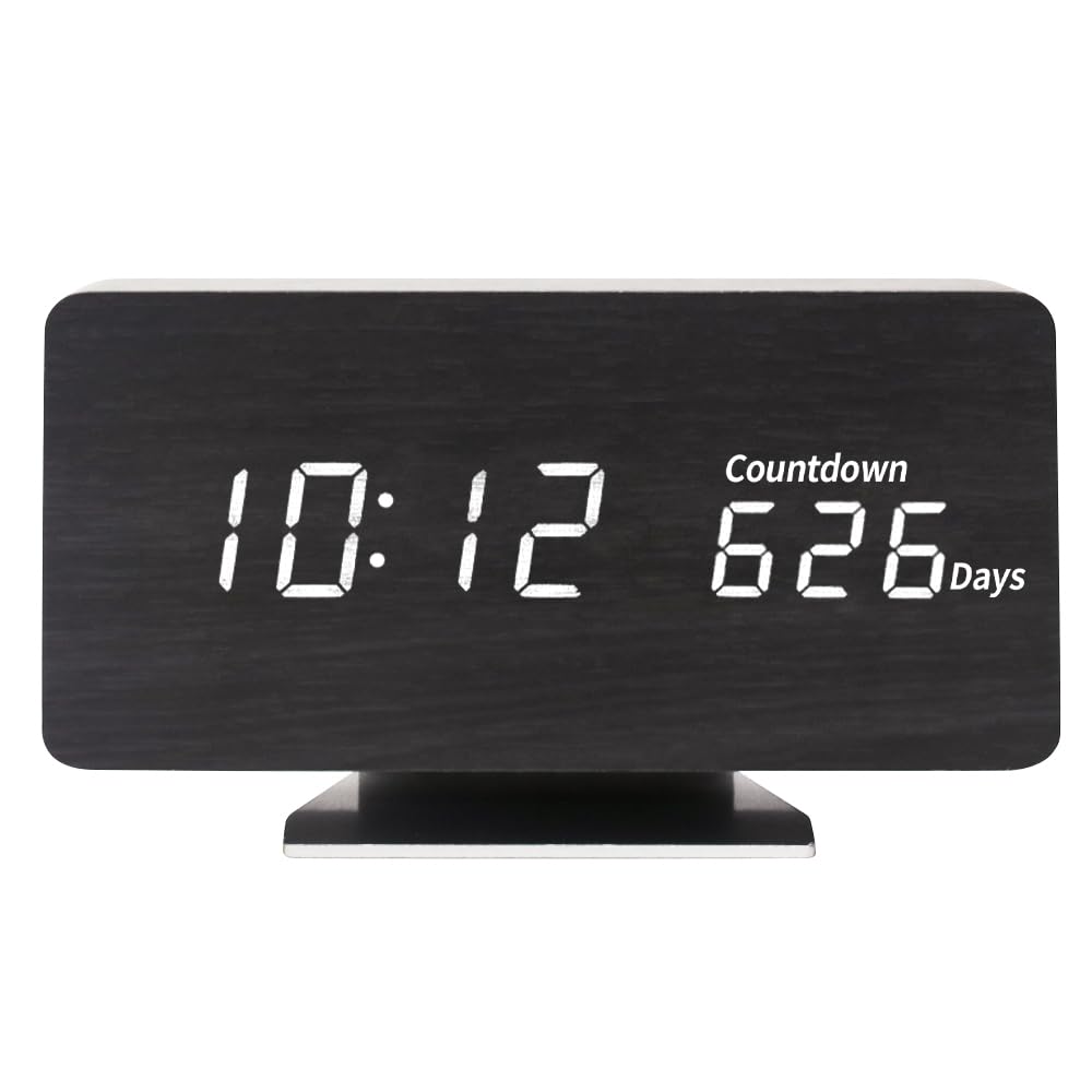 SCOAGE Digital Wooden Alarm Clocks Bedside with USB Charging Port LED Digital Large Display Week Temperature Desk Clock Non-ticking Adjustable Brightness Desk Clock for Kids Kitchen Office