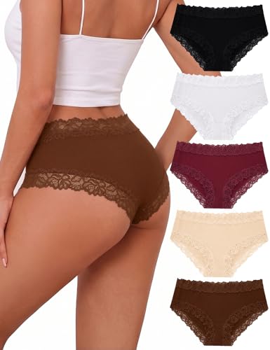 Briyat Bragas Mujer Algodón Ropa Interior Encaje Brazilian Hipster Lace Pack de 5
