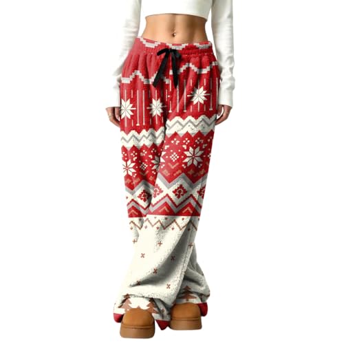 Wide Leg Pants Woman Baggy Baggy Christmas Print Flannel Casual Trousers | Buffalo Plaid, Plush, Christmas Graphic, Fuzzy, Soft, Thermal, Sleep Pants, Travel, Lounge, Weeekend, Fall and Winter Outfits - image 4